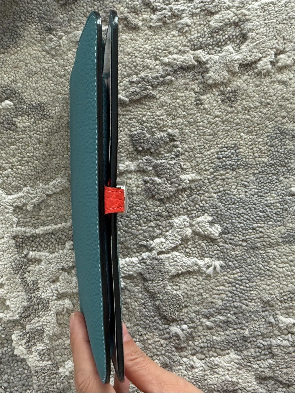 Luxury Togo Leather Teal and Red Double Wallet
